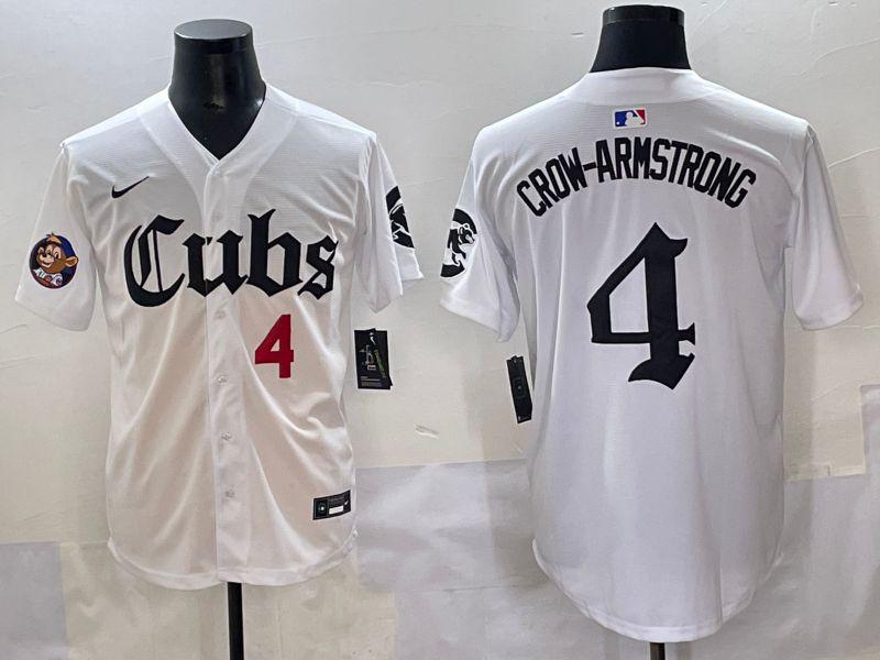 Men 2025 Chicago Cubs 4 Crow-Armstrong White Five generations Joint Name Nike MLB Jersey style 9
